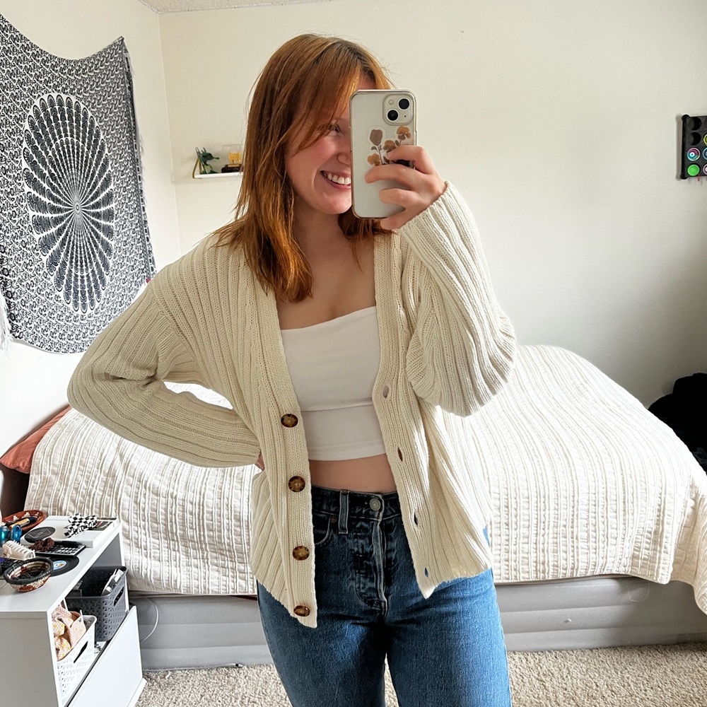 cream cardigan